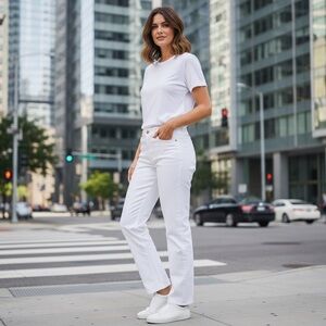 Rich & Skinny Women's Crisp White Jeans Straight Leg Mid-Rise Size-28 EUC
